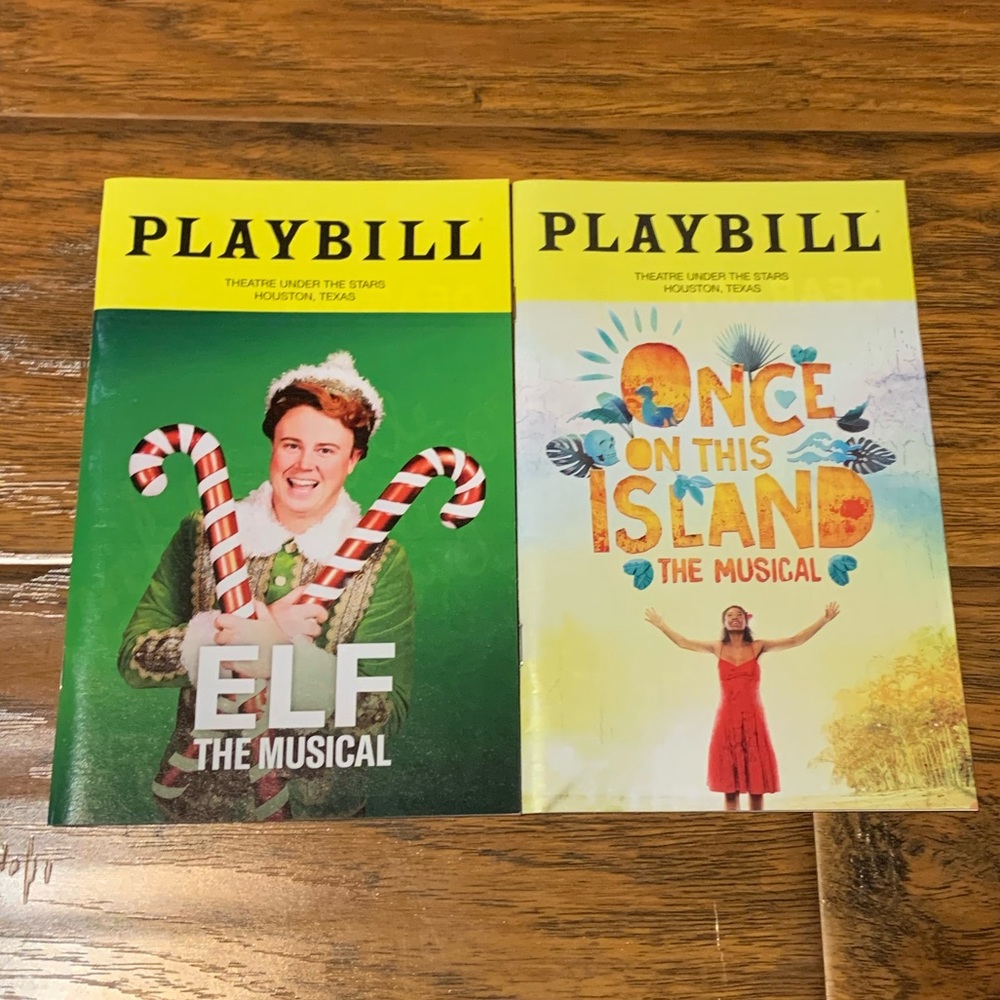 Once on This Island and Elf the musical playbills